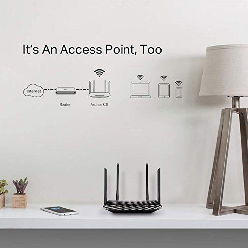 TP-Link Archer C6 - AC1200 Router inalámbrico Gigabit, WiFi MU-MIMO de Banda Dual, Modo Multi, 4 Antenas, 4 Puertos LAN de 1000/100/10 Mbps, 1 Puerto WAN de 1000/100/10 Mbps