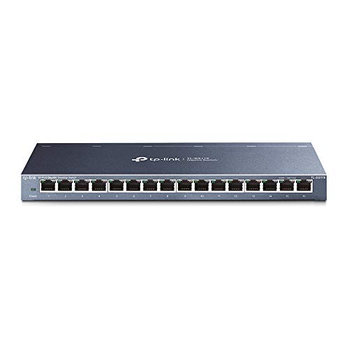 TP-Link TL-SG116 Gigabit Ethernet de 16 Puertos (Conmutador no Gestionado, Plug and Play, Metal, Escritorio, Montaje en Bastidor, sin Ventilador, Vida ÚTI Limitada)