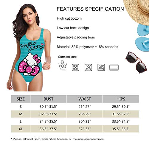 Traje de baño de una pieza para mujer Kawaii Hello Kitty Print Beach Swimwear Monokini Trajes de baño S-XL Blanco