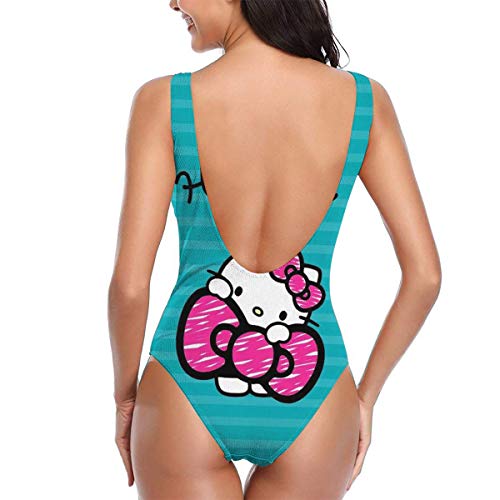 Traje de baño de una pieza para mujer Kawaii Hello Kitty Print Beach Swimwear Monokini Trajes de baño S-XL Blanco