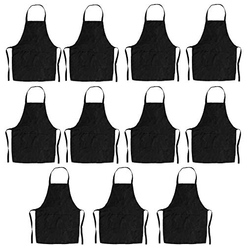 Trebien Total - Delantal de 11 piezas, unisex, color negro, con bolsillo frontal, lavable a máquina, para cocina, manualidades, barbacoa, dibujo