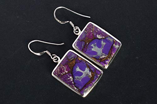 Trending FSJ-2459 - Pendientes colgantes de plata de ley 925 con piedra turquesa y cobre morado