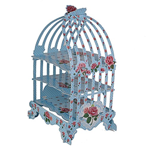 Trimming Shop Estilo Vintage Jaula Tema Plegable Cartón 3-Tier Soporte Cupcakes Mesa & Fiesta Decor para Bodas, High-Tea, Cumpleaños, Aniversario Fiestas - Azul