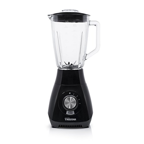 Tristar BL-4450 Batidora de vaso con jarra de cristal de 1.5 l, 6 hojas de acero inoxidable, 430 W, Vidrio, Negro