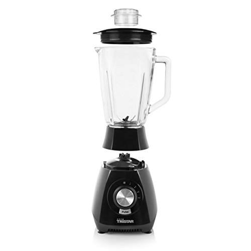 Tristar BL-4450 Batidora de vaso con jarra de cristal de 1.5 l, 6 hojas de acero inoxidable, 430 W, Vidrio, Negro