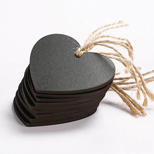 TRIXES 10 Unidades Mini Pizarra de Madera con Forma de corazón con Correa, Personalizado, de Estilo rústico, Decorativa, Tarjetas para Bodas y Invitaciones a Cena.