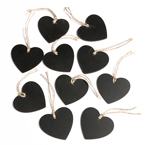 TRIXES 10 Unidades Mini Pizarra de Madera con Forma de corazón con Correa, Personalizado, de Estilo rústico, Decorativa, Tarjetas para Bodas y Invitaciones a Cena.