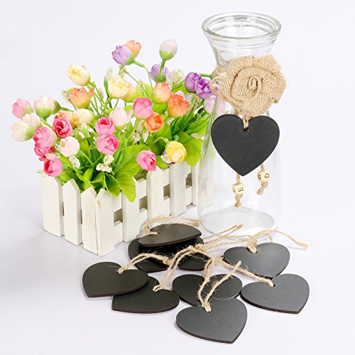 TRIXES 10 Unidades Mini Pizarra de Madera con Forma de corazón con Correa, Personalizado, de Estilo rústico, Decorativa, Tarjetas para Bodas y Invitaciones a Cena.