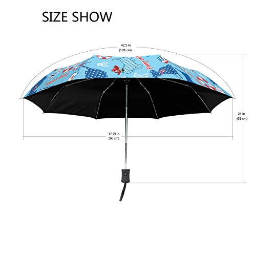 Trushop Paraguas Automático Funny Scottish Terrier Dogs with Tag Blue Compact Automati Wind Proof Travel Umbrella