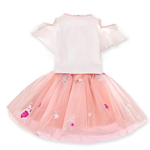 TTYAOVO Conjunto de Ropa para Niñas, Camiseta Unicornio Tops de Niña con Vestido de Fiesta de Cumpleaños de Princesa de Tul 4-5 Años Unicornio Blanco