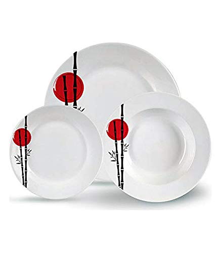 TU TENDENCIA ÚNICA Vajilla de Porcelana Modelo Zenei 18pzs para 6 comensales. Medidas: Plato Llano 24cm, Plato Hondo 21cm, Plato Postre 19cm