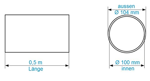 Tubo de ventilación 100 mm, longitud de 0,5 m de plástico ABS, tubo redondo, canal redondo, tubo de salida de aire, canal de salida de aire, extractor de humo, canal 10 cm de diámetro y 50 cm de largo, sistema de tubo redondo