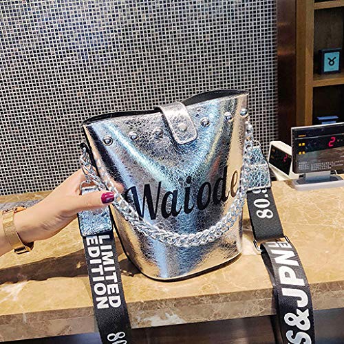 TUDUZ Bolsa Mujer Bandolera Bolsa De Mano Patchwork Bolsa Del Teléfono Bolsa De Cubo Bolsa De Hombro (Plata)