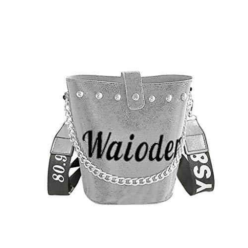 TUDUZ Bolsa Mujer Bandolera Bolsa De Mano Patchwork Bolsa Del Teléfono Bolsa De Cubo Bolsa De Hombro (Plata)