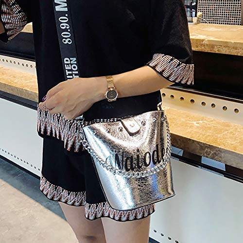 TUDUZ Bolsa Mujer Bandolera Bolsa De Mano Patchwork Bolsa Del Teléfono Bolsa De Cubo Bolsa De Hombro (Plata)