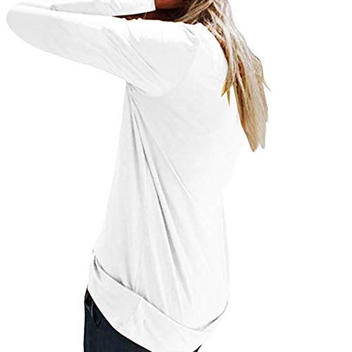 TUDUZ Camisas Mujer Manga Larga Blusas Impresión Tops Cuello Redondo Camisetas (Blanco .d, L)