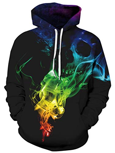 TUONROAD Hoodie Hombre Funny Humo Colores 3D Impreso Sudaderas con Capucha Ligero Unisex Sweatshirt Confortable Pullover Colorido Manga Larga Sweater Hoody con Bolsillos Cordón S-M