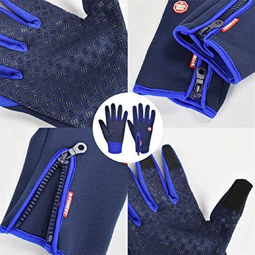 Tuopuda Unisexo Guantes Ciclismo Invierno Guantes Deportivos deportes al aire libre pantalla táctil Moto Bici Motocicleta anti-viento (M, azul)