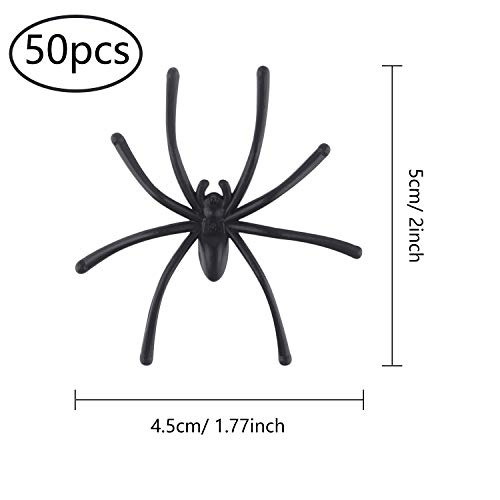 TUPARKA 50 piezas de araña realista de plástico Mini arañas falsas Broma Juguetes Casa embrujada Suministros de fiesta de Halloween, negro