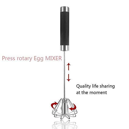 Turbobm Batidor de Huevo, batidora de Empuje Manual de Acero Inoxidable, espumador de Leche, Herramienta versátil para batidor de Huevos, agitador de batidora giratoria para batir, batir