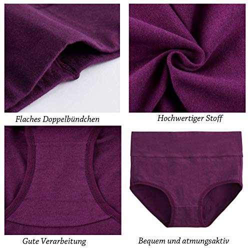 Tuuhaw Bragas para mujer, paquete de 5, braguitas, braga-faja, algodón, talle alto, transpirable morado XS