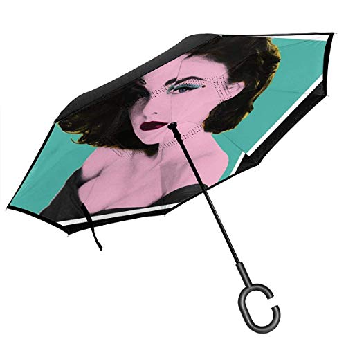 Twin Peaks Audrey Horne Pop Art Paraguas invertido de doble capa para coche reversa plegable boca abajo manos en forma de C, ligero y resistente al viento, regalo ideal