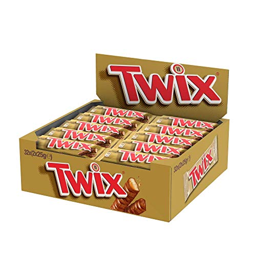 Twix - Barrita De Galleta Y Caramelo Cubierta De Chocolate, Paquete con 32 unidades (32x50g)