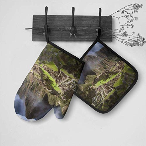 tyui7 Montañas Machu Picchu Perú Juegos de Manoplas y Soportes para ollas Guantes de Horno Antideslizantes Resistentes al Calor para Barbacoa Cocinar Hornear Asar