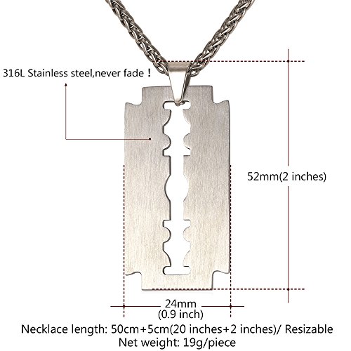 U7 Collar con Colgante de Cuchilla de Afeitar y Cadena, Regalo para Padre 316L, Acero Inoxidable