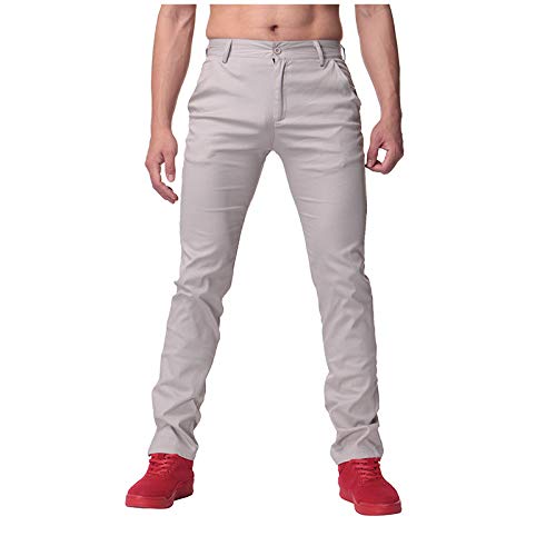 U/A Hombres Pantalones Botón Casual Color Sólido Ocio Chinos Pantalones Hombres Streetwear Casual Negocios Largos Sartenes Hombres Pantalones Rectos Gris gris 44