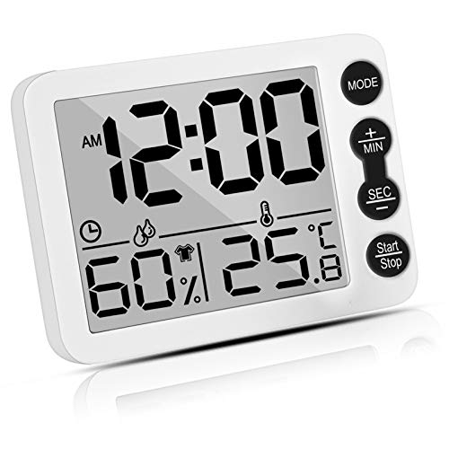 Uarter Higrómetro Termómetro Digital, Interior Termohigrómetro con Gran LCD Pantalla, Función Reloj de Alarma, Medidor de Temperatura Humedad para Casa y Oficina, Dormitorio Infantil