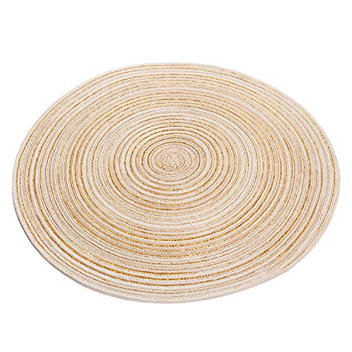 U'Artlines Place Mat, Juego de 6 manteles de Hilo de algodón Trenzado Round-shapped de 14-Inch Round-shapped (Redondo, Marfil)