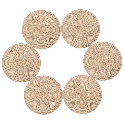 U'Artlines Place Mat, Juego de 6 manteles de Hilo de algodón Trenzado Round-shapped de 14-Inch Round-shapped (Redondo, Marfil)