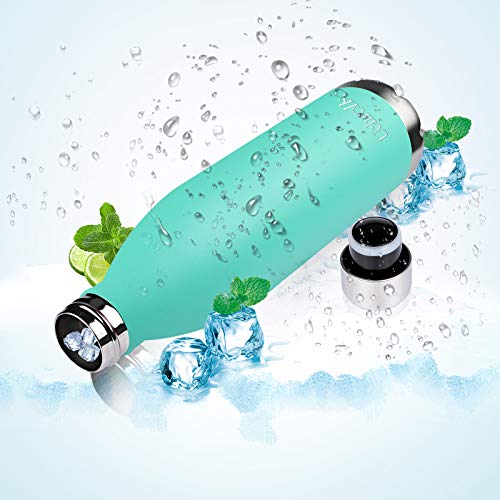 Uchrolls Botella de Agua aislada al vacío de Acero Inoxidable, 500ml, diseño de Pared Doble para Mantener Sus Bebidas Caliente y Fría, BPA Gratis, Ideal Botella de Agua Deportiva (Mint)