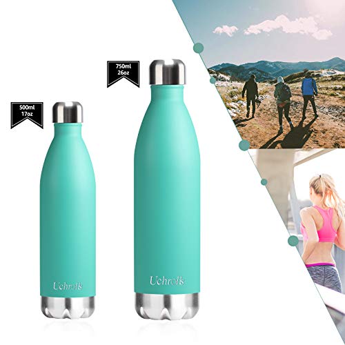 Uchrolls Botella de Agua aislada al vacío de Acero Inoxidable, 500ml, diseño de Pared Doble para Mantener Sus Bebidas Caliente y Fría, BPA Gratis, Ideal Botella de Agua Deportiva (Mint)