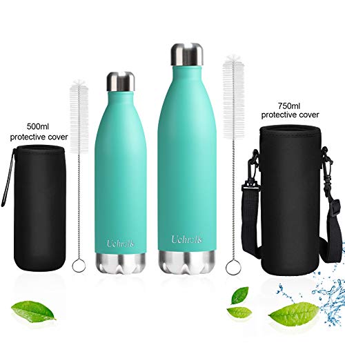 Uchrolls Botella de Agua aislada al vacío de Acero Inoxidable, 500ml, diseño de Pared Doble para Mantener Sus Bebidas Caliente y Fría, BPA Gratis, Ideal Botella de Agua Deportiva (Mint)