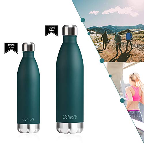 Uchrolls Botella de Agua aislada al vacío de Acero Inoxidable, 500ml, diseño de Pared Doble para Mantener Sus Bebidas Caliente y Fría, BPA Gratis, Ideal Botella de Agua Deportiva (Mint)