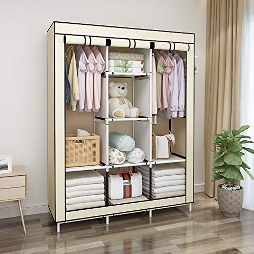 UDEAR Armario de Tela Plegable Ropa Organizador Closet portátil Guardarropa Beige