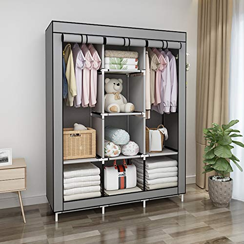 UDEAR Armario de Tela Plegable Ropa Organizador Closet portátil Guardarropa Gris