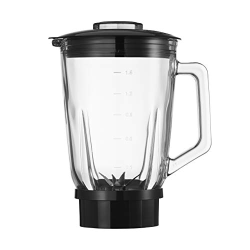 Ufesa BS4800 ZAFIRO Batidora de vaso, 1000W de potencia, Jarra de cristal de 1,5L, Tapa con cierre hermético, Control de velocidad electrónico con luz LED, 6 Cuchillas de acero inoxidable pica hielo