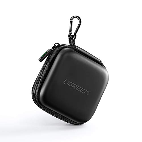 UGREEN Funda Almacenamiento para Auriculares, Bolsa Portátil de EVA con Mosquetón, Estuche Rigida Impermeable Protectora para Auriculares, Airpods, USB Cables,Tarjetas SD, U Disk, Cargador, Negro