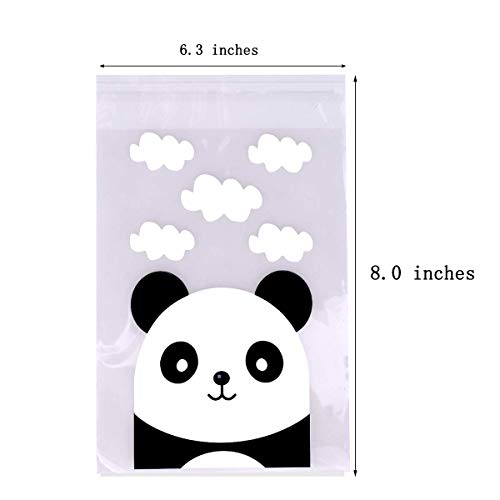 Ulife Mall 100 Piezas Bolsas de Celofán Bolsas de Dulces Plástico Autoadhesivas + 100 pcs Lazos , Patrón de Panda Bolsa de Regalo para Frutos Secos, Galletas, Caramelos, Chocolate (8 x 6.3 Inches)