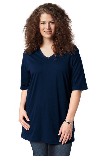 Ulla Popken V-Ausschnitt, Camiseta para Mujer, Azul (Blau 71), 64/66