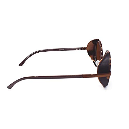 Ultra Marrón Marco Marrón Lentes Gafas de Sol Steampunk Retro Hombres y Mujeres Redondas Gótico Circulo Metal Cyber Lado Anteojeras UV400 Unisex