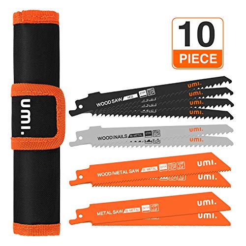 Umi. by Amazon- Hojas de Sierra Sable para Metal, Madera y Madera con Uñas, 10PCs, BIM/HCS, con bolsa organizador, Compatible con DEWALT, BOSCH, Black & Decker, Makita