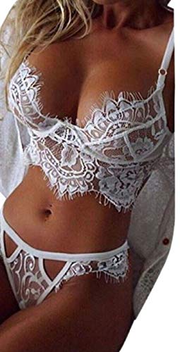 UMIPUBO Mujer Ropa Interior Ropa de Dormir Conjunto Sexy Lencería Escotado por Detrás Lace Lenceria Erotica Babydoll (Blanco, XXL)