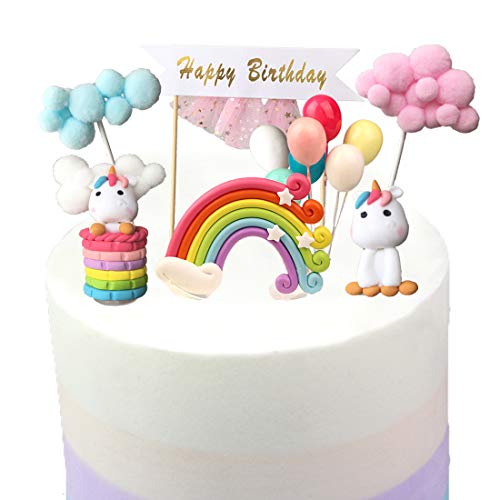 Unicornio Decoración de Tartas Globo Nube Arcoiris Banner de Feliz Cumpleaños Cake Topper Decoraciones para Niños Niñas Fiesta Baby Shower