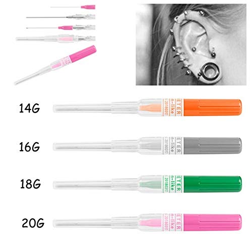 Unihubys Catheter Piercing Needles- 50PCS 20 Gauge Ear Nose Piercing Needles IV Catheter Needles Piercing Tattoo Piercing Tools Suministros de perforación (20G)