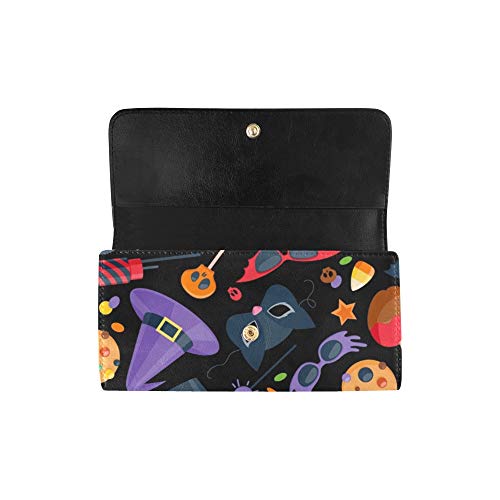 Unique Custom Halloween Party Colorful Women Trifold Wallet Long Purse Credit Card Holder Case Bolso