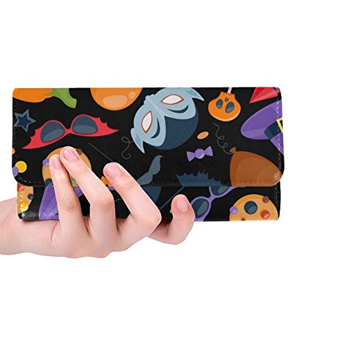 Unique Custom Halloween Party Colorful Women Trifold Wallet Long Purse Credit Card Holder Case Bolso